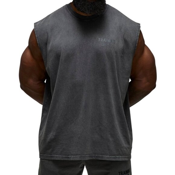 BoohooMAN Mens Oversized Washed Tank Charcoal Sleeveless Training Dept Size L - Picture 1 of 8